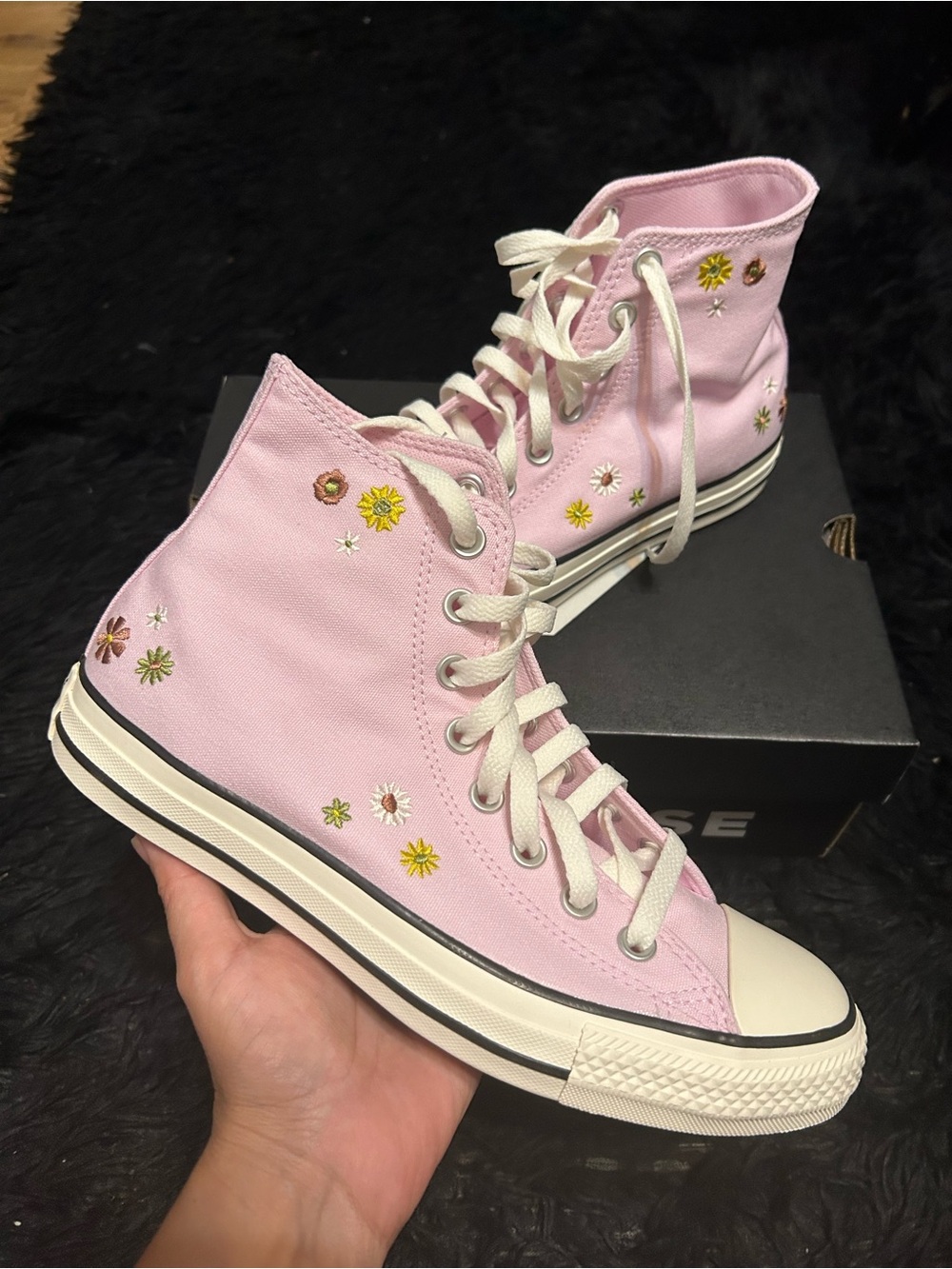 CONVERSE Ctas Hi top pink floral embroidered lace up shoes sneakers women’s 8.5 - Picture 8 of 9